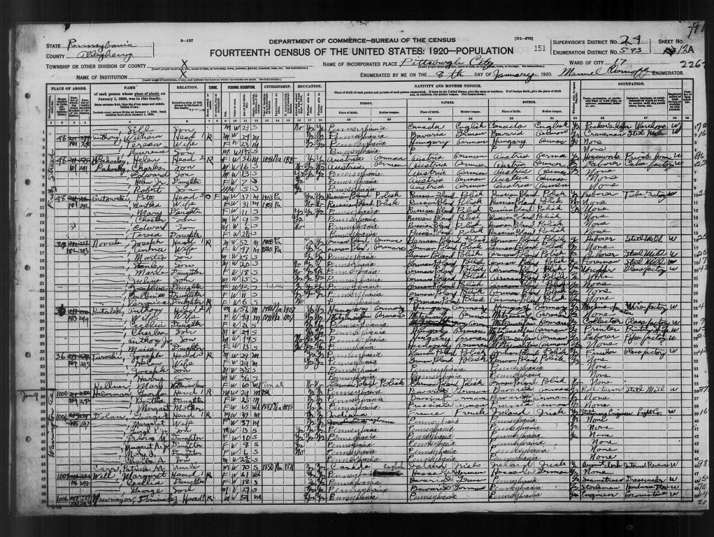 Peter Gutowski 1920 census