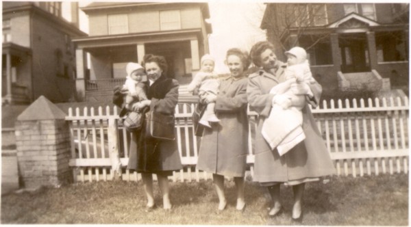1947 The Aunts and Grandma Panzini hold George, David and Frank